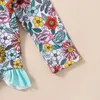 Tvådelar Småbarn Baby Girls Badkläder Summer Floral Print Långärmad baddräkt Simpool Spring Swimsy med badmössa