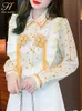 Dames blouses shirts h han queen simple lente herfst elegante zoete dame Koreaanse losse casual print vintage ol kantoorwerktops 230509