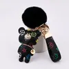 An important chain bow car pendant metal fashion personality creative adorable bear head leather fur ball pendant