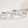 2 Pieces Classic Wedding Rings Set for Women 7*7mm Princess Cut AAAAA Zircon 925 Sterling Silver Engagement Ring Jewelry Fine JewelryRings