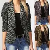 Kadınlar Suits Blazers Kadınlar Sıradan Leopar Baskı Cardigan Ceket Ceket Düğmesi Dış Giyim İnce Bluzlar V Yastın İnce Polyester Spandex Blazer 230509