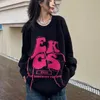 Mężczyzn Swetery Pullover Huruf Wanita Longgar HARAJUKU Streetwear Musim Gugur Sweter Bergaya Lembut Gaya retro amerika tarik femme rajutan rumbai 230509