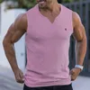 Mens Tank Tops Summer Gym Sports Fitness Men Vest Classic Vneck Vertical Stripe High Stretch Sleeveless Tshirt Running Training Clothing 230509