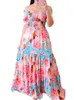 Party Dresses Rainbow Sexy Off Shoulder Dress Floral Print Short Sleeve Ladies Cute Summer Beach Maxi 230508