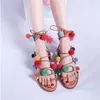 Sandals Summer Colorful Pompom Flat Women Flip Flops Cross-strap Woman Boho Seaside Casual Clip-toe Shoes For