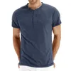 Ioq3 Mens Camisetas Verão Algodão Homens T-shirt Henley Pescoço Design de Moda Slim Fit Sólido Masculino Tops Tees Manga Curta Camiseta para 230509