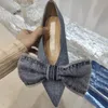 Denim Slip On Single Shoes Women 2023 New Niche Pointed Toe Big Bow Flat Shoes For Women