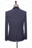 Men's Suits Blazers Men Wedding Party Summer Blue White Reto Classic Plaid Black Lapel Fashion Slim Fit Suits 3 Pcs Set Jacket Vest Pants 230509
