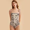 Women Reversible One Piece Swimwear Vintage Printed Swimsuit S-2XL with Dust Opp Bag