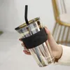 Tumblers 450 ml Koffie Glass Cup Warmtewarmte Koffie Mok Wijnglazen draagbare verzegelde waterknop met stro's Melkthee Travel Cup Cadeau 230506