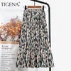 Jurken Tigena Leopard Print Long Maxi geplooide rok Women Fashion 2022 Zomer Koreaanse elastische high taille esthetische chiffon rok vrouw