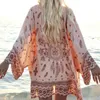 Costumi da bagno da donna Bikini Cover-up per abbigliamento da spiaggia Stampa floreale rosa Fusciacche Kimono boemo Costume da bagno Maniche a pipistrello Boho Robe