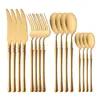 Flatware Sets Vintage Matte Gold Cutlery Set 18/10 Stainless Steel Dinnerware Knife Fork Scoops Spoon Silverware Tableware