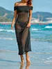 Maillots de bain pour femme Robe de plage à smocks solaires pour femme Voir à travers le tulle Enveloppé résistant au soleil Long Bikini Cover Ups