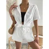 Polos pour femmes chemise européenne et américaine femmes 2023 coton lin haut cordon attaché Shorts lâche décontracté 2 pièces ensemble Camisas Mujer