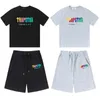 Designermodekläder T-shirt T-shirts Trapstar Rainbow Scarf Broderi High Street Casual Bomull Rundhalsad Kortärmad T-shirt Shorts Capris Set Sommarmode