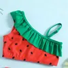 Tweedelende peuter Baby Girls Bikini Set Zomerzwempakken gegooid watermeloenzaadjes Afdrukken Hortjes Korte broek baby mooie zwemkleding