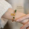 Pulseras de eslabones 2023 estilo chino creativo Retro Natural Hetian Jade amuleto de la suerte trenzado ajustable pulsera de moda para mujer