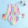 Deux pièces filles maillot de bain pièce arc-en-ciel rayure maillots de bain pour enfants 1-6 filles maillots de bain maillot de bain été