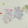 Two-Pieces 1-6 Kids Baby Girls Summer Swimsuit Sleeveless Cross Backless Floral Print Ruffle Bathing Suit