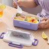 Servis uppsättningar Lunchbox Portabla tätningsfack 4 Spännen Office Container Plastlock Telefonhållare Mikrovågsugn Uppvärmning rosa