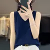 Camisoles Tanks Summer Vneck Wool Kni sem mangas Slim Girls 'Fashion Edition 230508