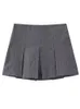 Женские шорты Traf Grey плиссированная юбка Женщины Бермудские женщины с высокой талией. Случайная мини -мини -мини -харадзюку.