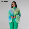 Womens Blouses Shirts CMYAYA Women Fashion Gradient Printed Batwing Long Sleeve Front Split See Though Loose Sexy Party Club Blouse and Shirt Tops 230509