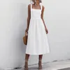 Vestidos casuais vestido sólido mulheres longas verão sexy sem costas moda de moda elegante midi sundresses 2023 vestidos femme