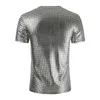 T-shirts voor heren mode plaid gecoate metallic t shirt heren merk slanke korte mouw t-shirts heren dj nachtclub podium zanger prom kostuum homme 230509