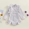 Zweiteiliger Badeanzug für Kleinkinder, Kleinkinder, Mädchen, niedlicher Blumen-/Plaiddruck, Baby-Mädchen, Langarm, Bademode, Sommer, Beachwear, Badeanzug