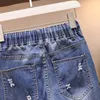 Jeans L4XL Plus Size Summer Elastic Taille Denim Harem Pants Borduurwerk MIDI MIDI RIMT jeans voor vrouwen Straight Casual Mom Jeans C7003