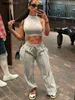 Damenhose Capris Puss Causal Women Baggy Pants Sporty Solid Simple Patchwork Stripe Straight Hose Wild Streetwear Lace Up Loose Bottoms T230509