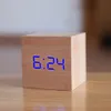 Desk Table Clocks High quality digital wooden LED alarm clock retro luminous clock desktop decoration voice control nap function desktop tool 230508