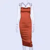 Casual Dresses Sexy Halter Backless Summer Dress Women Satin Faux Silk Lace Up Bodycon Long Midi Vintage Elegant Party Club Vestido