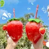 Nouveau 500 ml Kawaii fraise bouteille d'eau mignon fraise paille bouteille d'eau PP lait café paille tasse jus Drinkware cadeau de noël