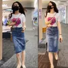 Werkjurken mode jeans rokken pakken vrouwelijke zomerkleding voor vrouwen Koreaanse hoge taille denim rok set 2 -delige sets dames outiften Q90