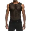 MENS TANK TOPS SEXY TOPPRESPARENT MESH ORSHIRT FISKNET VEST Sträng ärmlösa skjortor Male See Through Night Clubwear Slim Sport 230509