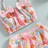 Tweedelende peuterbabymeisjes Swimsuits Summer Fruit Print Sterren Mouwloze Tops Beach Shorts en Hat Bikini Set Swimwear