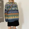 Kadın Sweaters Noel Sıradan Gevşek Sonbahar Kış Örgü Sokak Giyim Renk Bloğu Hayvan Baskı Uzun Kollu Kazak