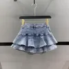 Spódnice 2023 Summer Sexy Ruffle Mini Denim Spódnica Kobiety Patchwork A-Line krótkie dżinsy S567