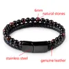 Chain Natural Stone Bracelets Genuine Leather Braided Black Stainless Steel Magnetic Clasp Tiger eye Bead Bangle Men Jewelry 230508