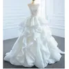 Robe de mariée encolure dégagée dentelle organza robe de bal perle volants balayage train robes de princesse robes de mariée à lacets