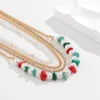 Chaînes 4 pièces/ensemble multicouche perle pierre naturelle collier homme perle de riz coloré gravier mode métal Imitation pour hommes