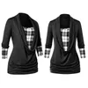 Women's T Shirts Casual Gothic Women's T-shirts Plus Size Roll Up Sleeve Plaid Top Pullover For Daily