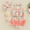 Maillot de bain deux pièces pour bébé fille, imprimé Floral, princesse, col licou, ensemble deux pièces, vêtements de plage avec bonnet de bain