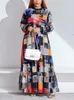 Abiti casual Blocco di colore Blocco una linea Donne 2023 Patchwork Abite Autunno Autumn Femmes Chic O Neck African Maxi Vestidos Winter inverno