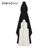 TWOTWINSTYLE Sexy Tweedelige Set Vrouwen Halter Mouwloos Open Rug Top Hoge Taille Geplooide Maxi Rok Slanke Damespak Zomer nieuwe