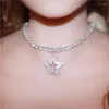 Choker Luxury statement Vijfpuntige Star Tennis Chain Necklace voor vrouwen Crystal Rhinestone Pendant sieraden