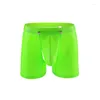 Caleçon PVC Sexy hommes Boxer Shorts drôle Faux sous-vêtements en cuir Look humide ouvert entrejambe poche érotique Gay Cueca mâle culotte